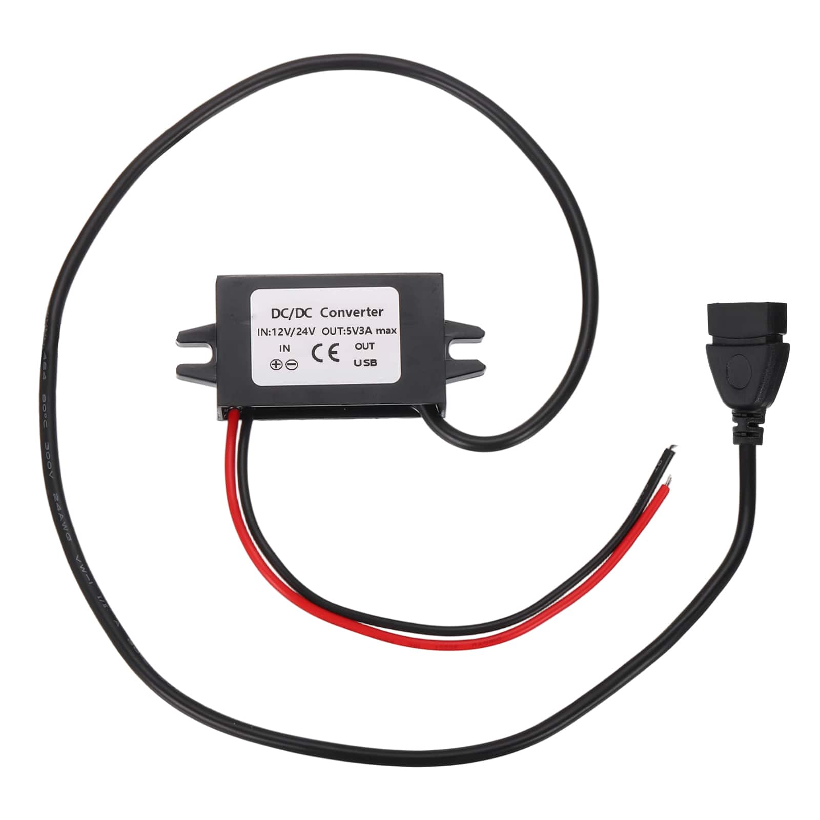 Unique Bargains - DC 12/24V to 5V 3A 15W Step Down Converter with USB Female Port for Car Truck Solar System - Black