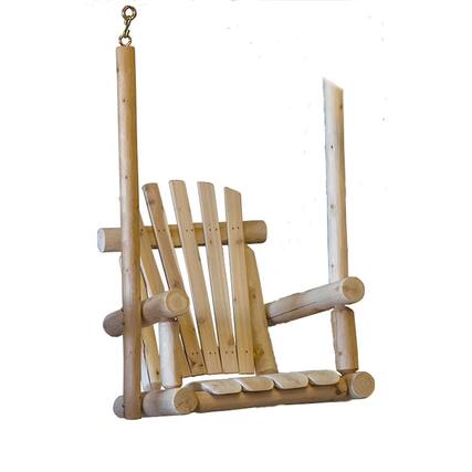 Front. Contoured Comfort - Cedar Log Single Chair Porch Swing - Brown.