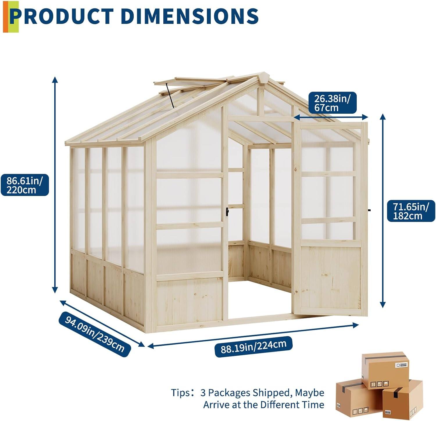 PRODUCT DIMENSIONS

- 26.38in / 67cm
- 86.61in / 220cm
- 71.65in / 182cm
- 94.09in / 239cm
- 88.19in / 224cm

Tips: 3 Packages Shipped, Maybe Arrive at the Different Time