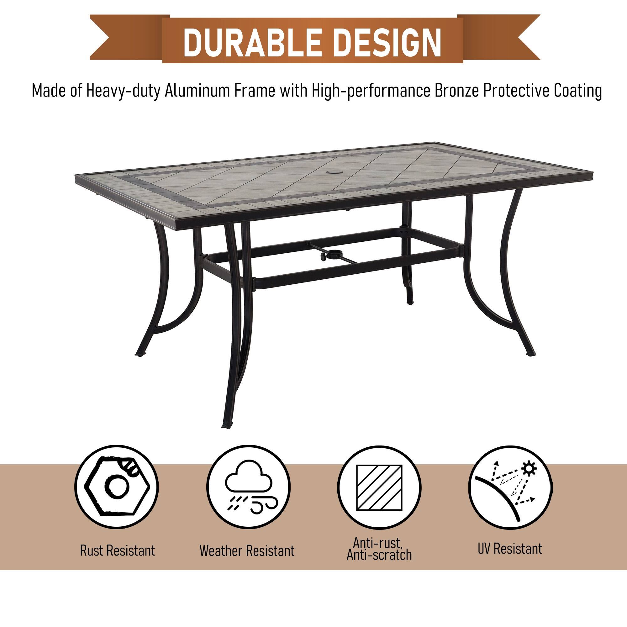 DURABLE DESIGN  
Made of Heavy-duty Aluminum Frame with High-performance Bronze Protective Coating  

- Rust Resistant  
- Weather Resistant  
- Anti-rust, Anti-scratch  
- UV Resistant