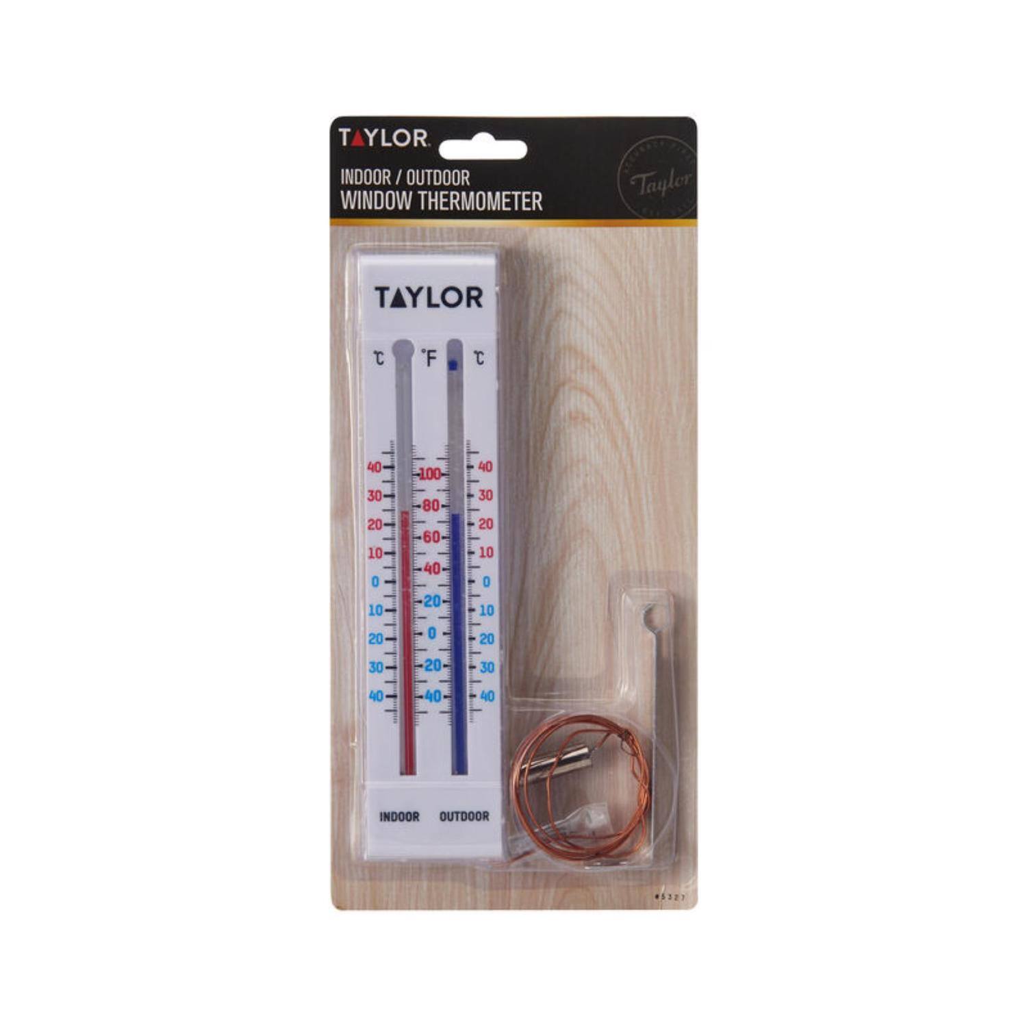 TAYLOR INDOOR / OUTDOOR WINDOW THERMOMETER

TAYLOR

°F  C

40  30  20  10  0  -10  20  100  80  60  40  20  0  40  30  20  10

D  10  20  30  20  30  40  40  40

INDOOR OUTDOOR

15123