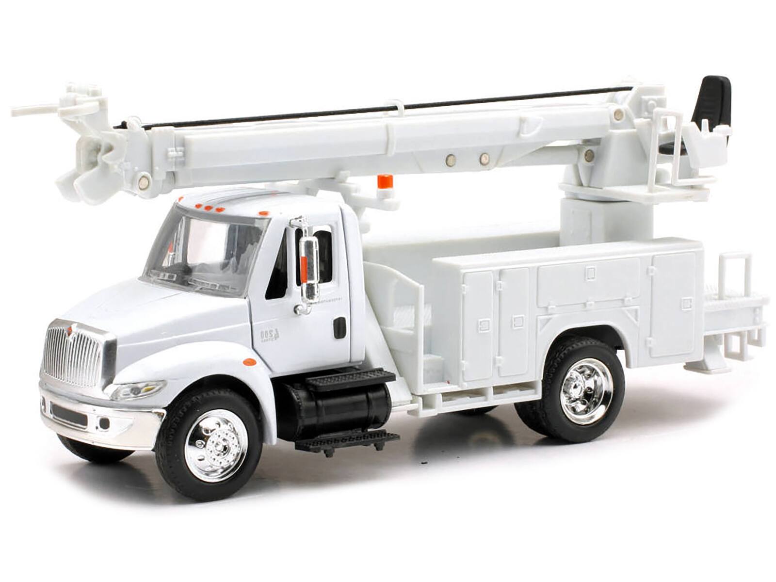 Angle. New Ray - International 4200 Digger Service Truck White "Long Haul Trucker" Series 1/43 Diecast Model by New Ray - White.