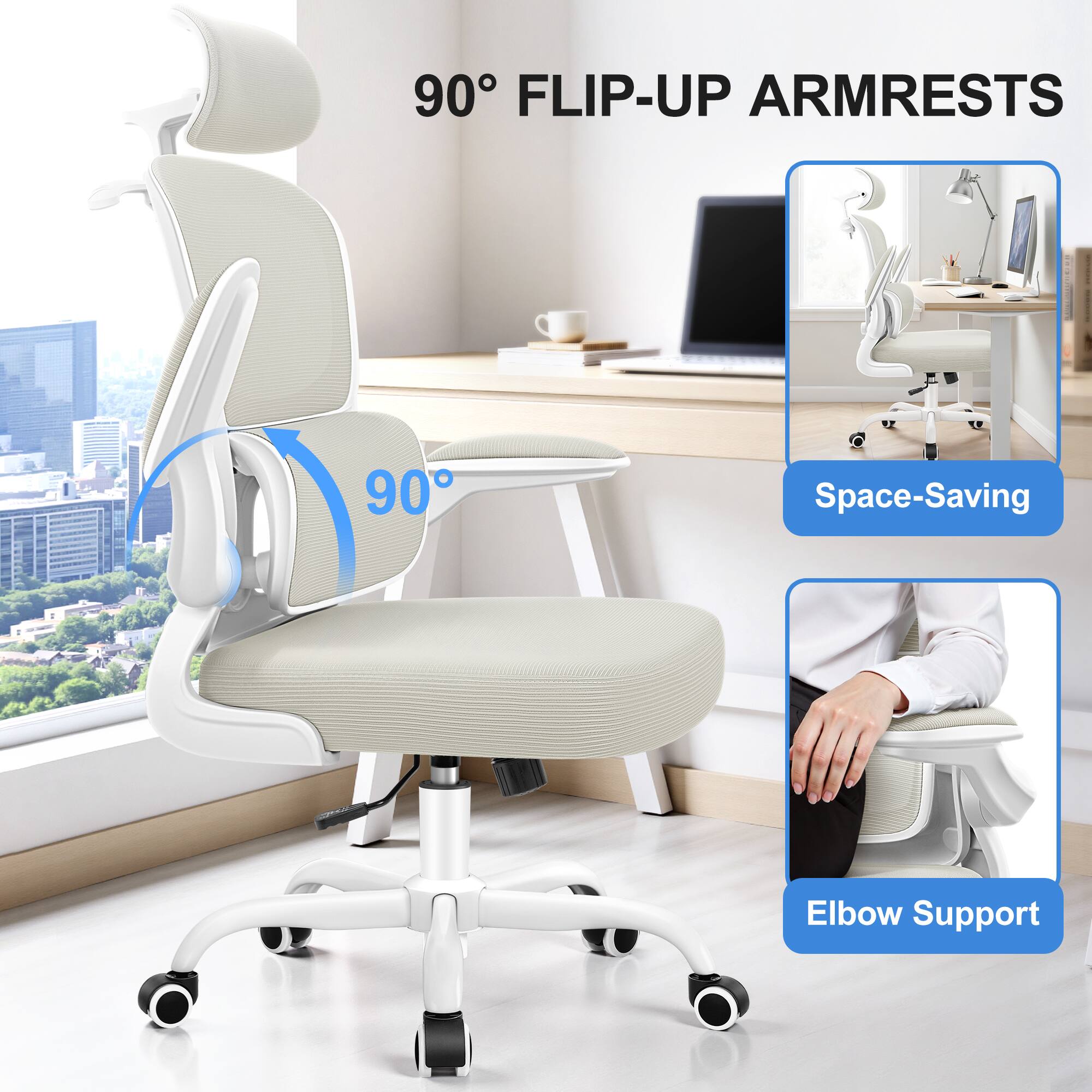 90° FLIP-UP ARMRESTS

90° Space-Saving Elbow Support