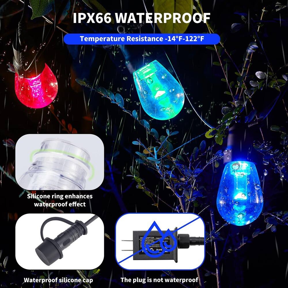 IPX66 WATERPROOF  
Temperature Resistance -14°F-122°F  

- Silicone ring enhances waterproof effect  
- Waterproof silicone cap  
- The plug is not waterproof