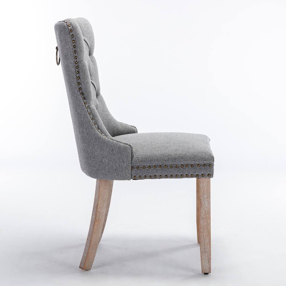 Back. Loheer - Loheer Tufted Linen Dining Chairs Set of 2 Gray Upholstered Solid Wood - Gray.