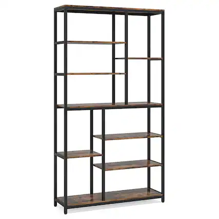 Front. Kadyn - Kadyn Bookshelf, Storage Shelf, Bookcase,79" Tall Bookshelf, 8-Tier Staggered Etagere Bookcase Shelving Unit - Brown.