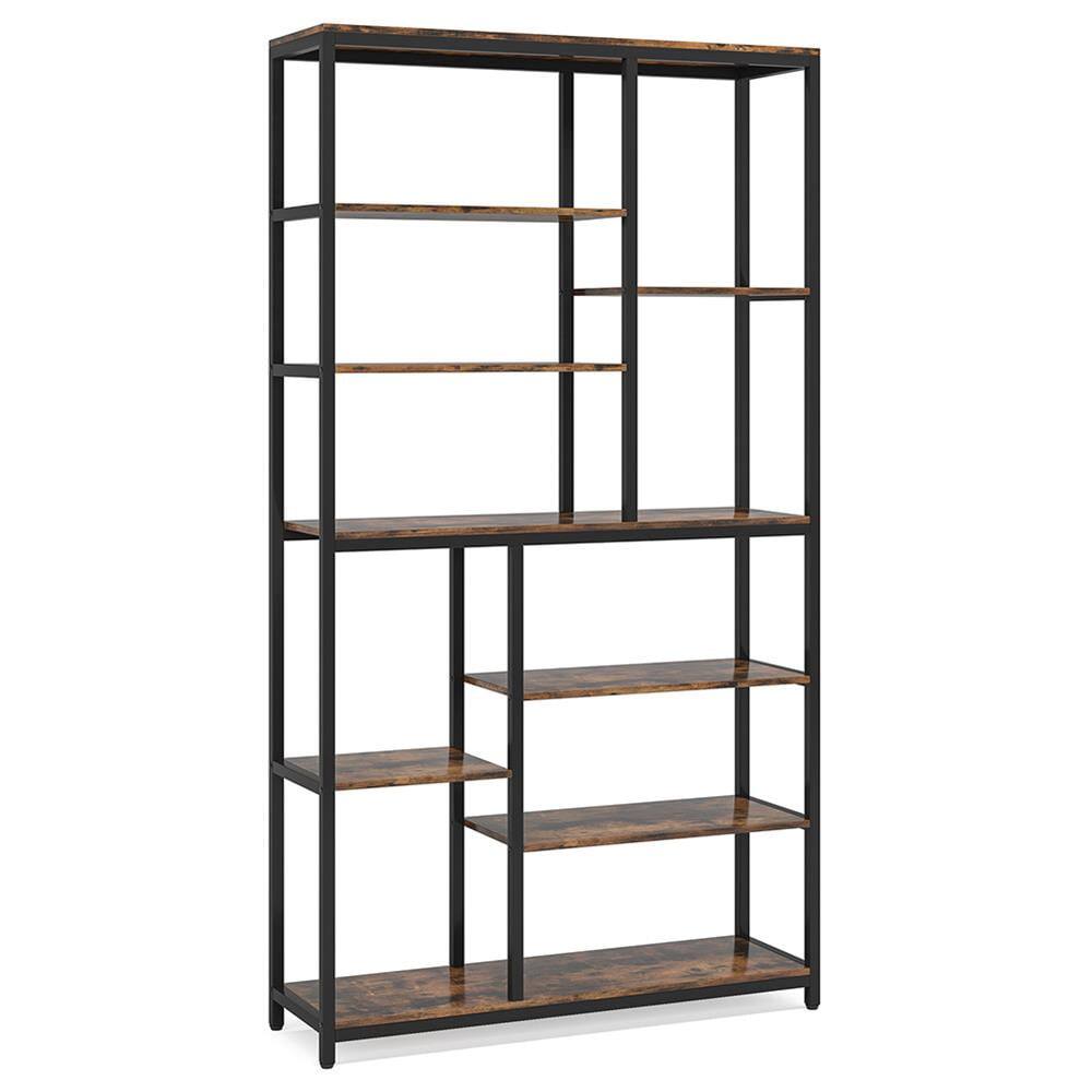 Front. Kadyn - Kadyn Bookshelf, Storage Shelf, Bookcase,79" Tall Bookshelf, 8-Tier Staggered Etagere Bookcase Shelving Unit - Brown.
