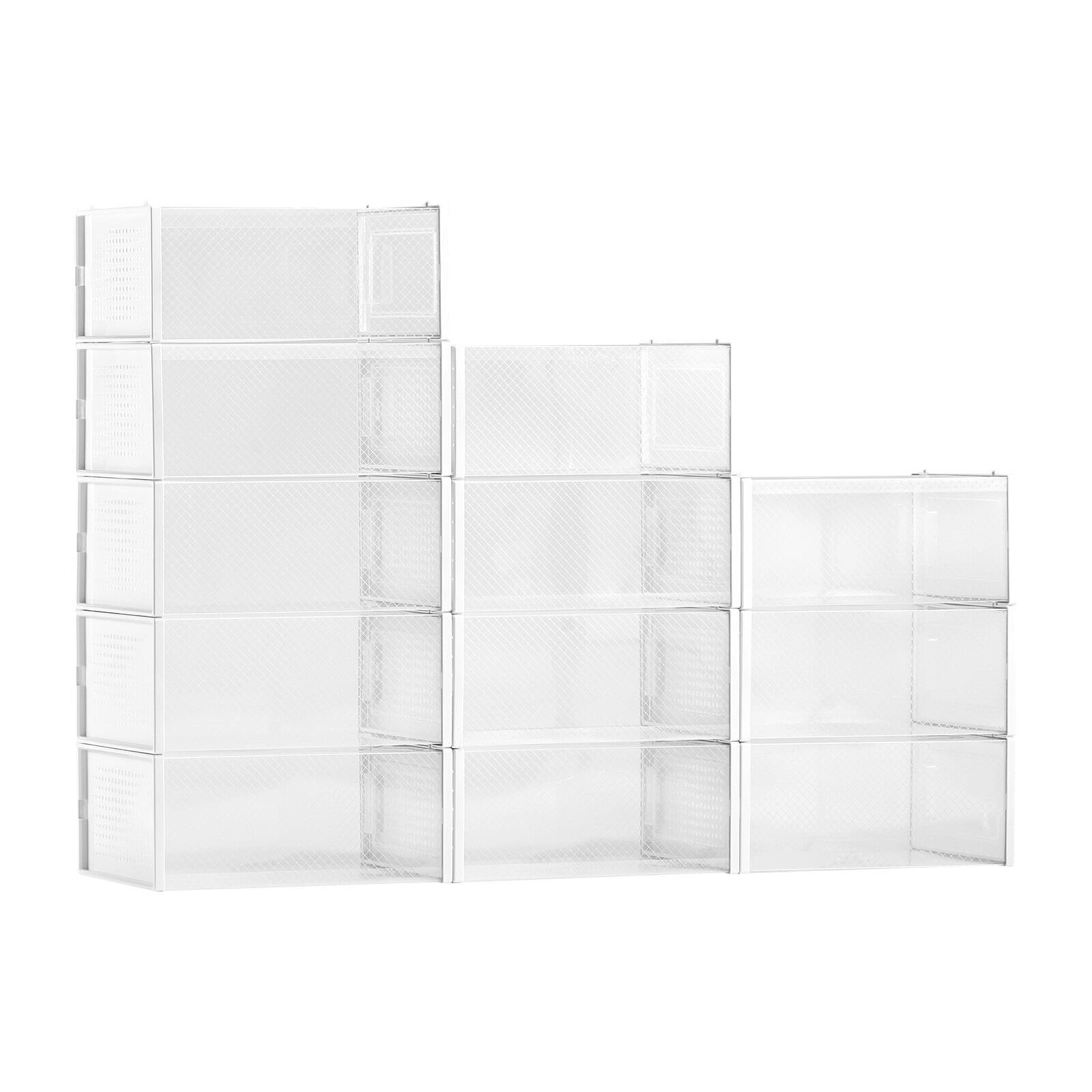Alt View 8. Glintex - Stackable Shoe Storage Boxes, 12 Pack Modular Shoe Organizer, Clear Sneaker Display Rack - White.
