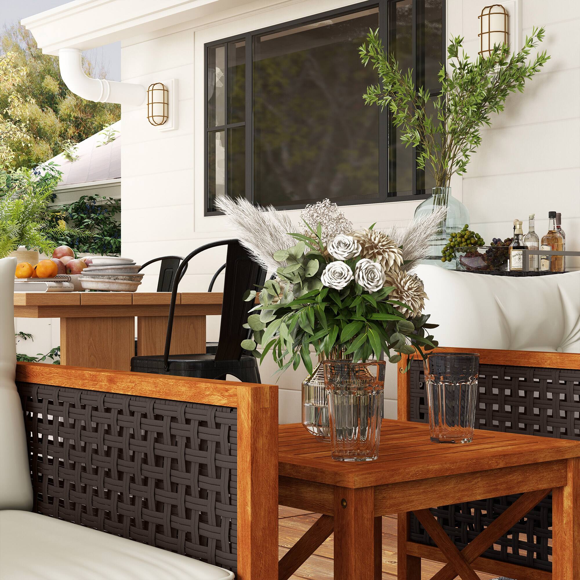 Alt View 5. Outsunny - Outsunny 3 Pieces Wicker Outdoor Bistro Set, Rattan Patio Furniture Set - Brown.