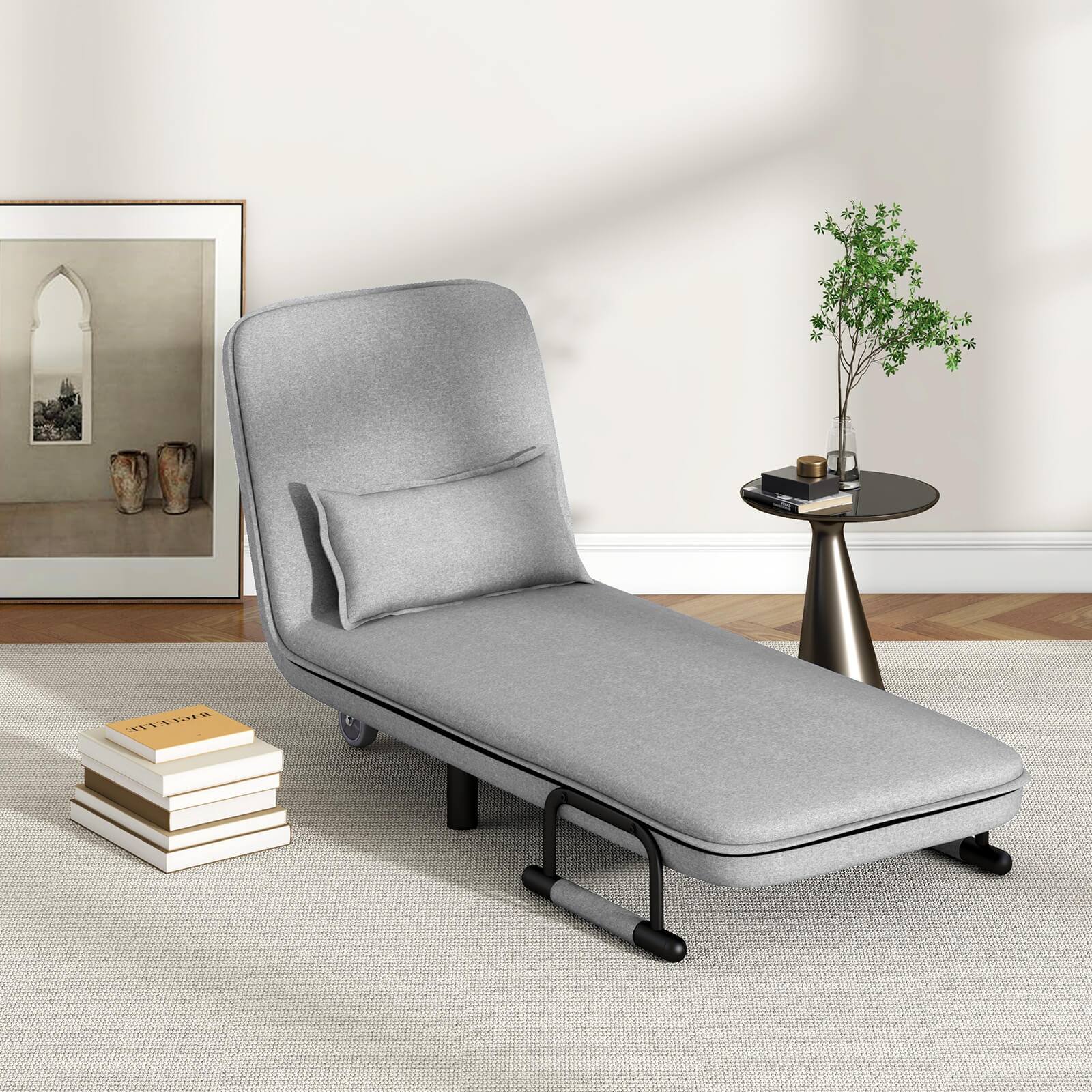Alt View 3. Costway - Costway 3-in-1 Convertible Sofa Bed with 5-Position Adjustable Backrest & Lumbar Pillow Gray - Gray.