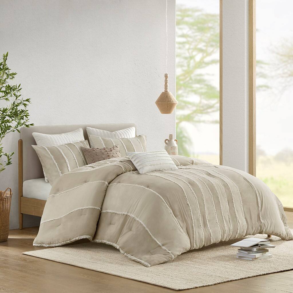 Alt View 3. Gracie Mills - Gracie Mills Lyon 3-PC Striped Cotton Comforter Set - Taupe.
