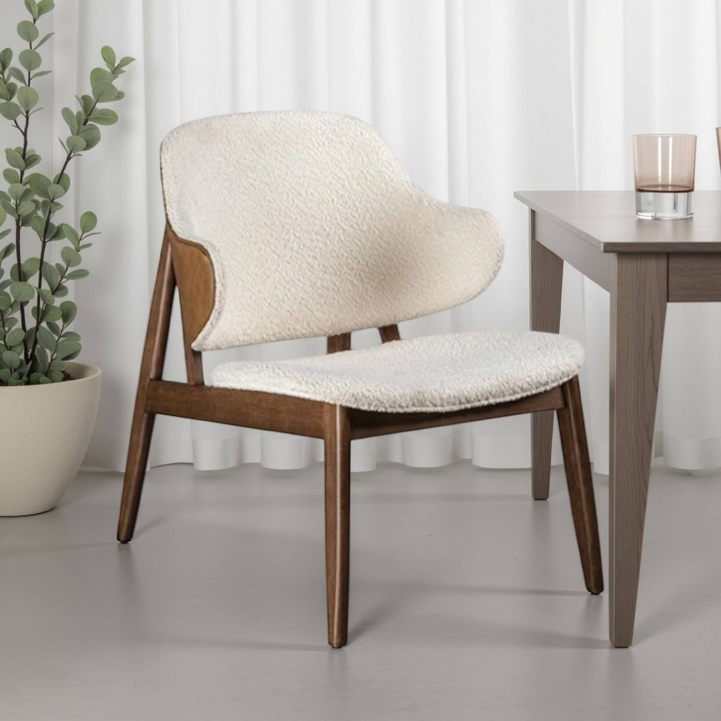 Alt View 5. Manhattan Lane - Biny Accent Chair, Winged Back Beige Boucle Fabric - Walnut Brown, Beige.