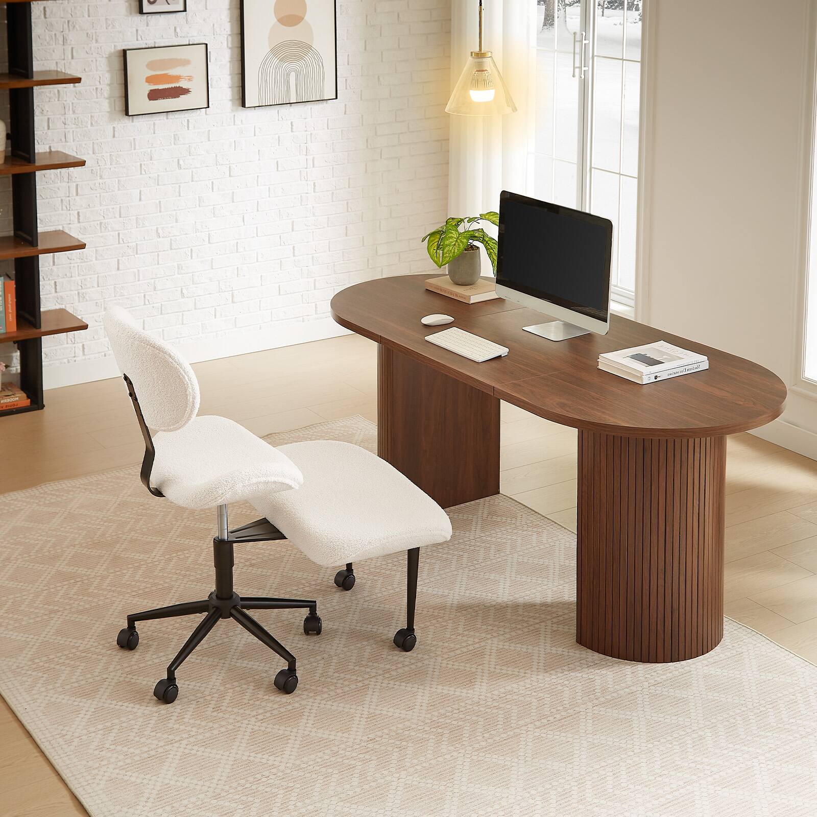 Back. Pinmoco - Fabric Ergonomic Office Chair with Back Support and Wheels Cross-Legged ADHD Adjustable Office Chair - Off-White.