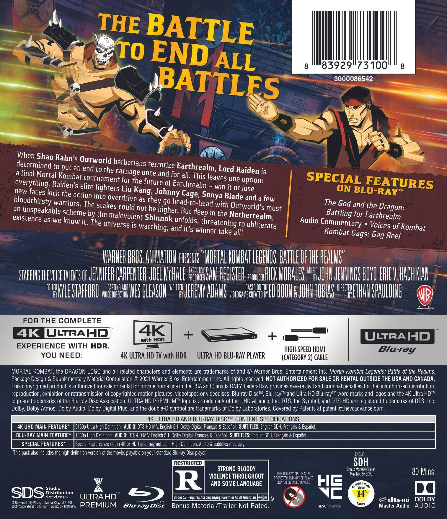 Back. Mortal Kombat Legends: Battle of the Realms (4K Ultra HD + Blu-ray) [UHD].
