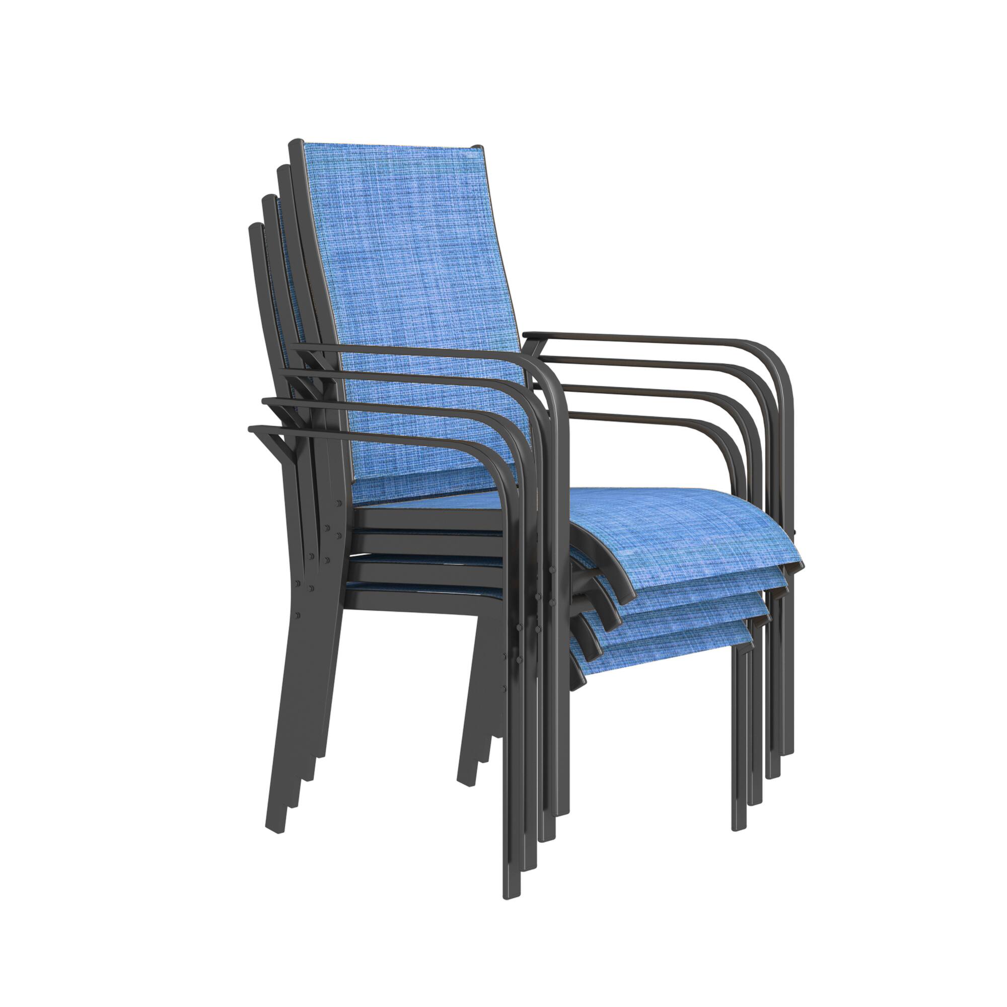 U-HOMY - Outdoor Stackable Dining Chair Set of 4 All-Weather Patio Chairs with Breathable Textilene and Metal Frame - Blue