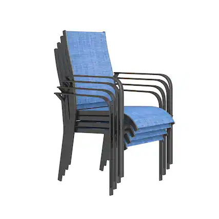 Front. U-HOMY - Outdoor Stackable Dining Chair Set of 4 All-Weather Patio Chairs with Breathable Textilene and Metal Frame - Blue.