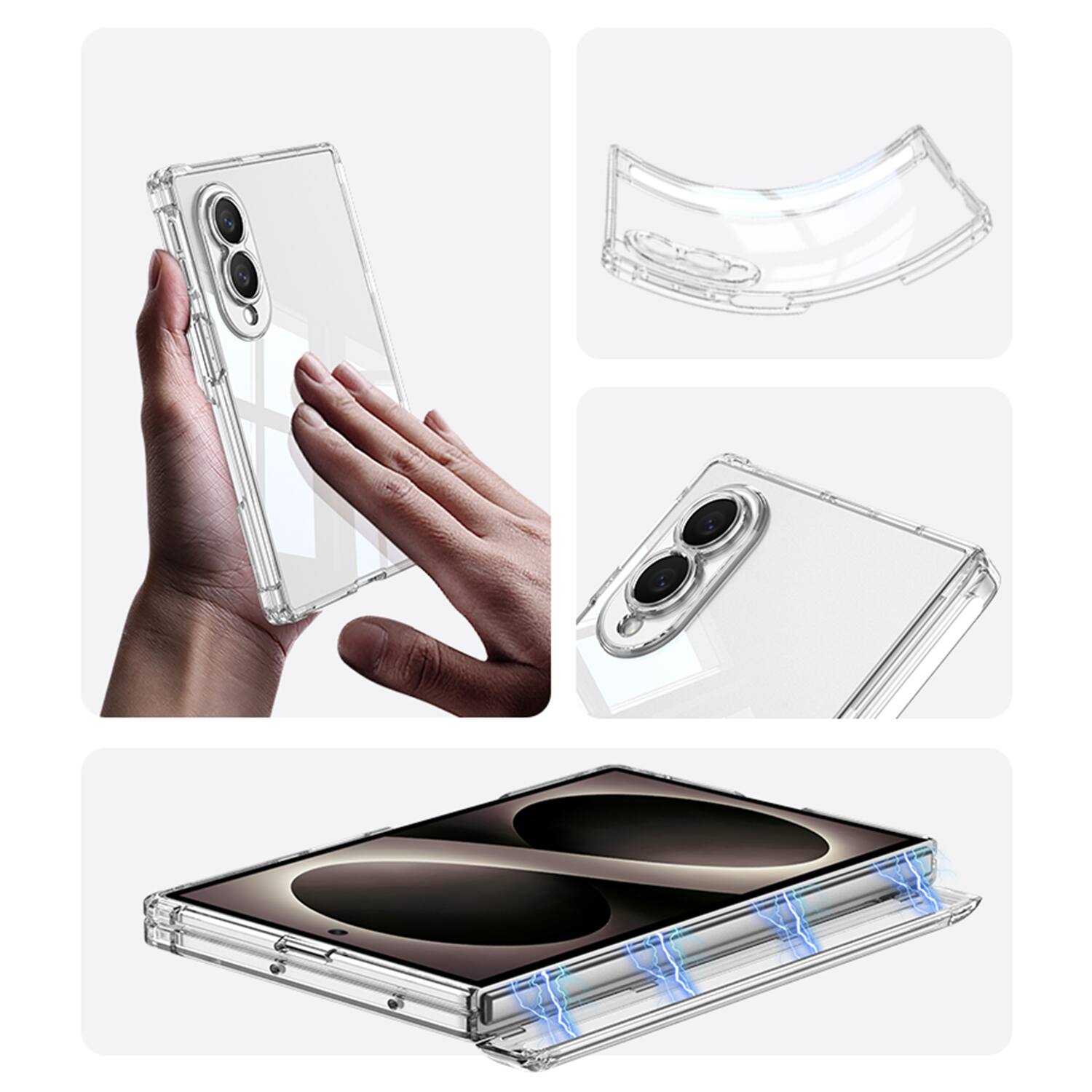 Alt View 5. Dteck - for Samsung Galaxy Z Fold8 Magnetic Hinge Protection Case,Glossy Clear Acrylic Back Cover,Slim Flat Shockproof Shell - Black.