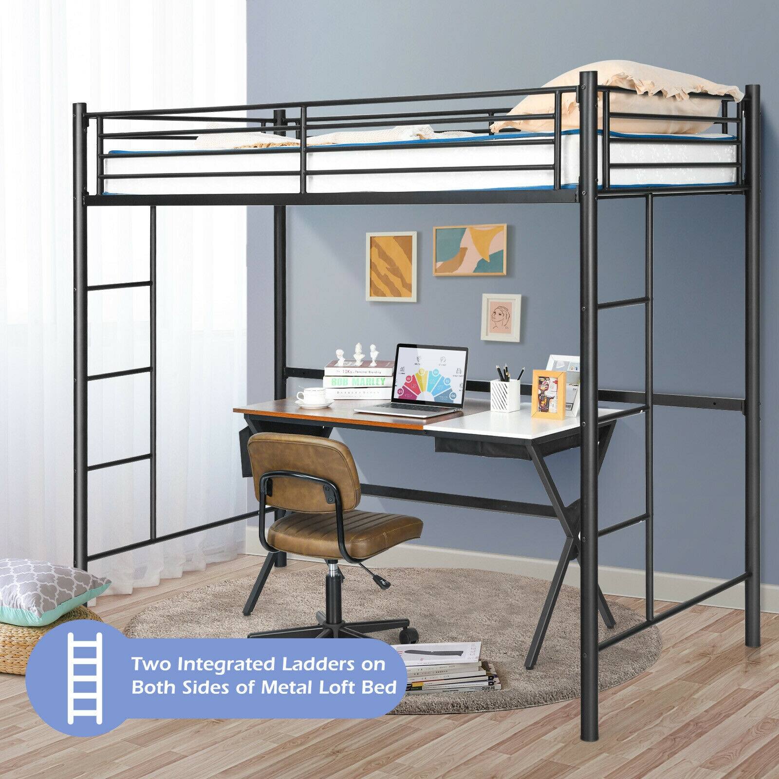 B0B MARLEY, Two Integrated Ladders on Both Sides of Metal Loft Bed