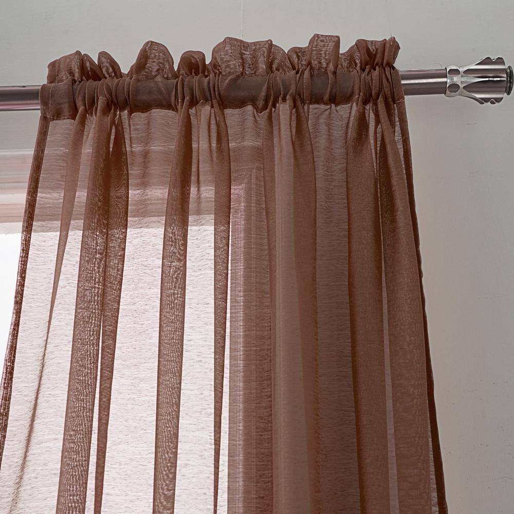 Angle. RT Designers Collection - RT Designers Celine Sheer Rod Pocket Curtain Panel - 55x90" Chocolate - chocolate.
