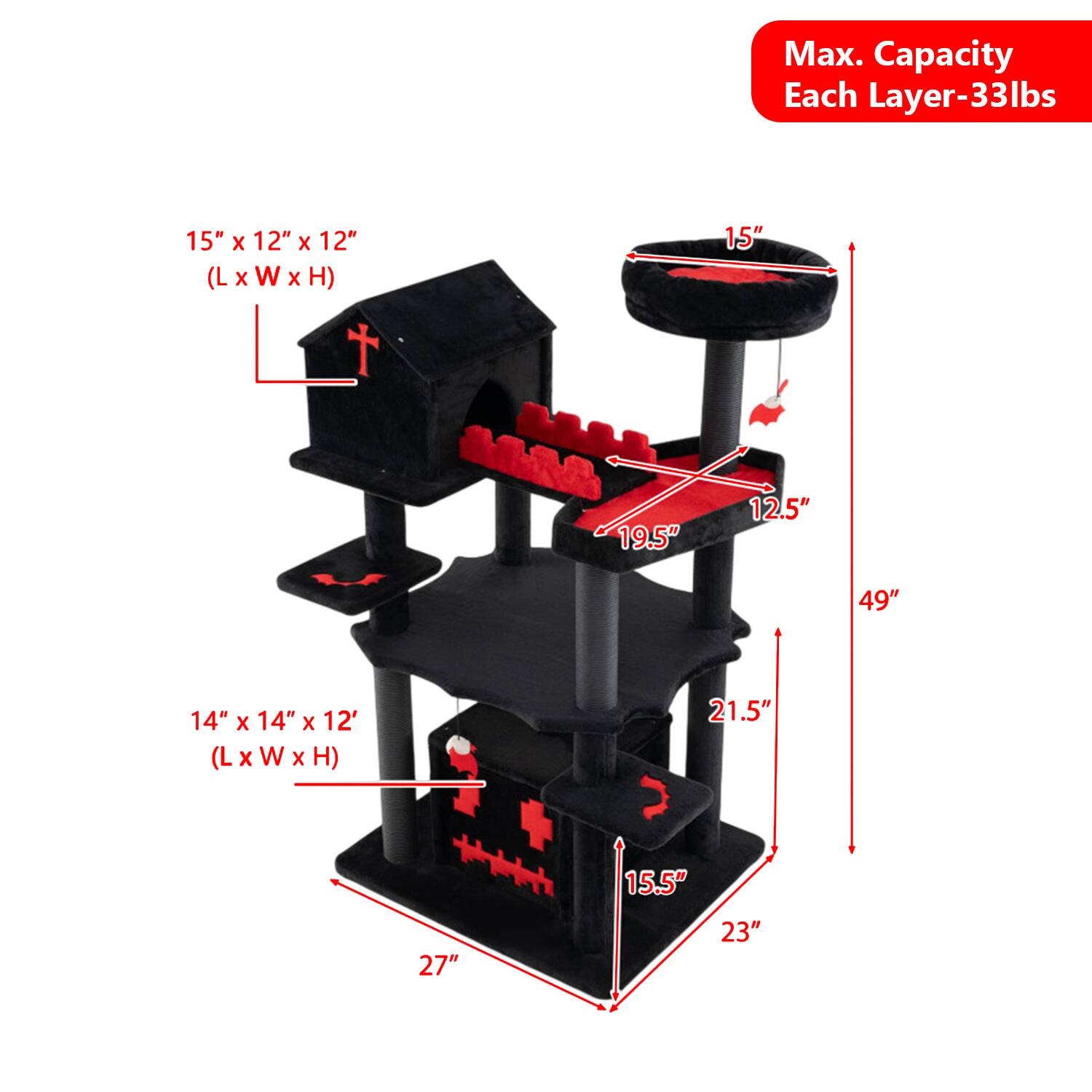 Max. Capacity Each Layer-33lbs

15" x 12" x 12" (L x W x H)

15" 19.5" 12.5" 49" 14" x 14" x 12" (L x W x H)

21.5" 27" 15.5" 23"