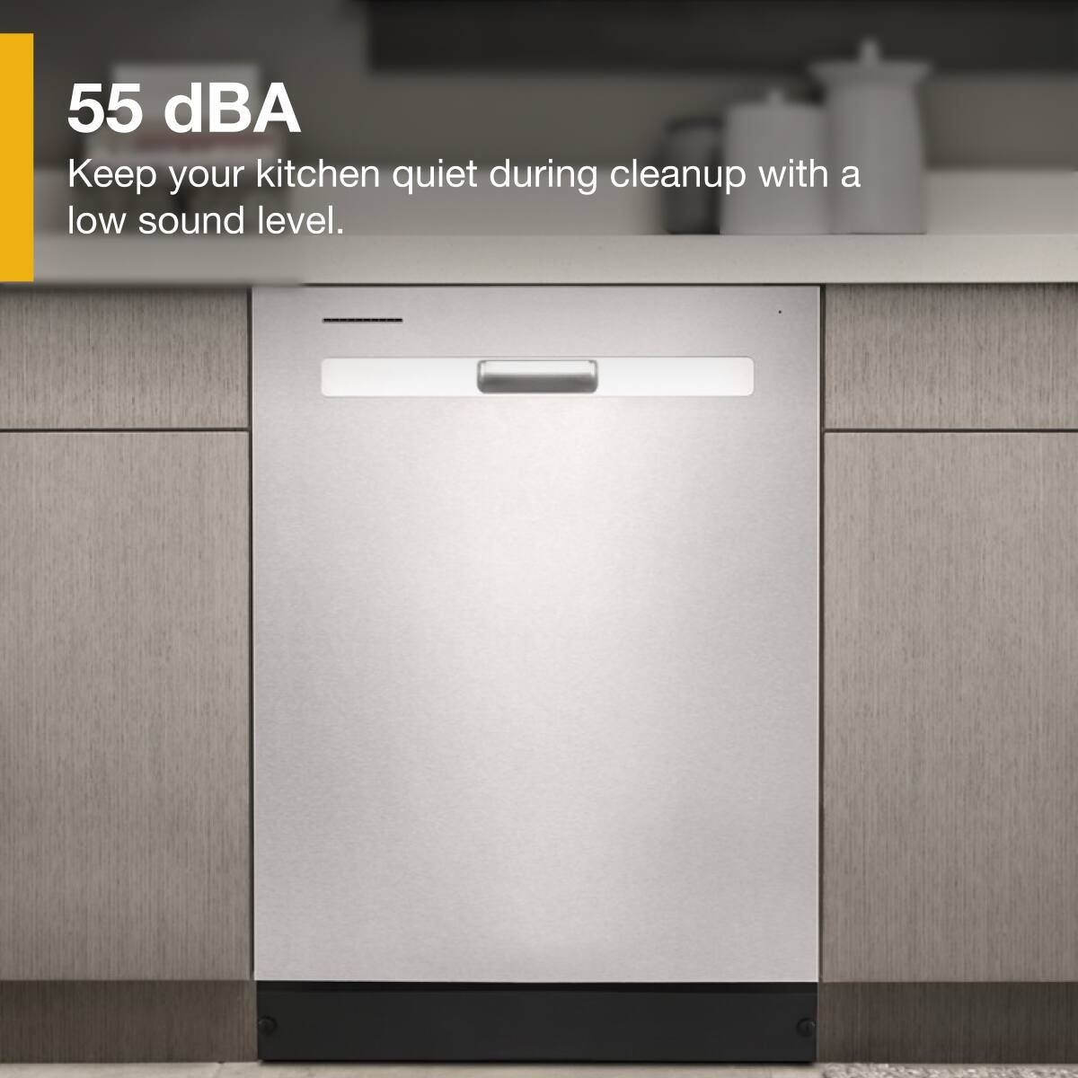 55 dBA  
Keep your kitchen quiet during cleanup with a low sound level.