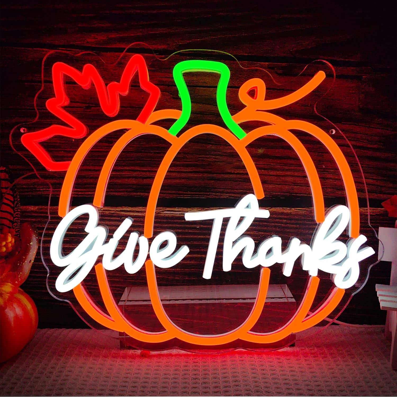 Auledio - Give Thanks Neon Sign Thanksgiving Neon Sign Dimmable Pumpkin Neon Light Neon Thanksgiving Sign for Happy Thanksgiving - Multicolor
