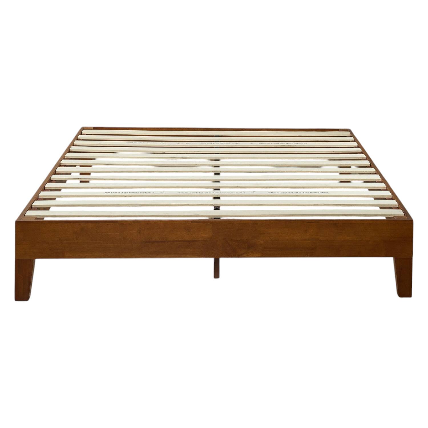 Front. SlickBlue - Low Profile Solid Wood Queen Platform Bed Frame, Cherry Finish - Cherry.