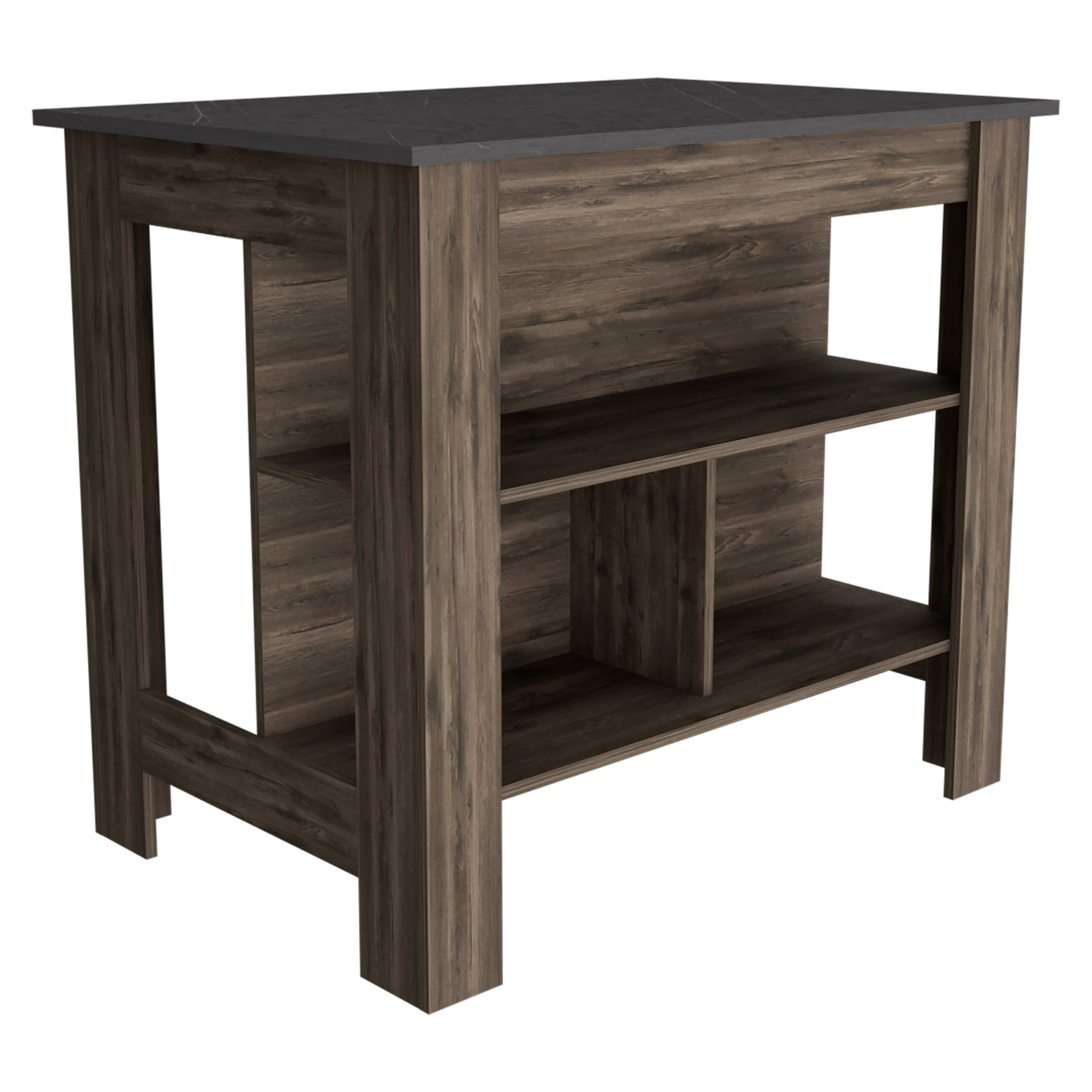 Alt View 1. TuHome - Cala Kitchen Island, Four Legs, Three Shelves, Dark Brown and Onyx - Dark Brown, Onyx.