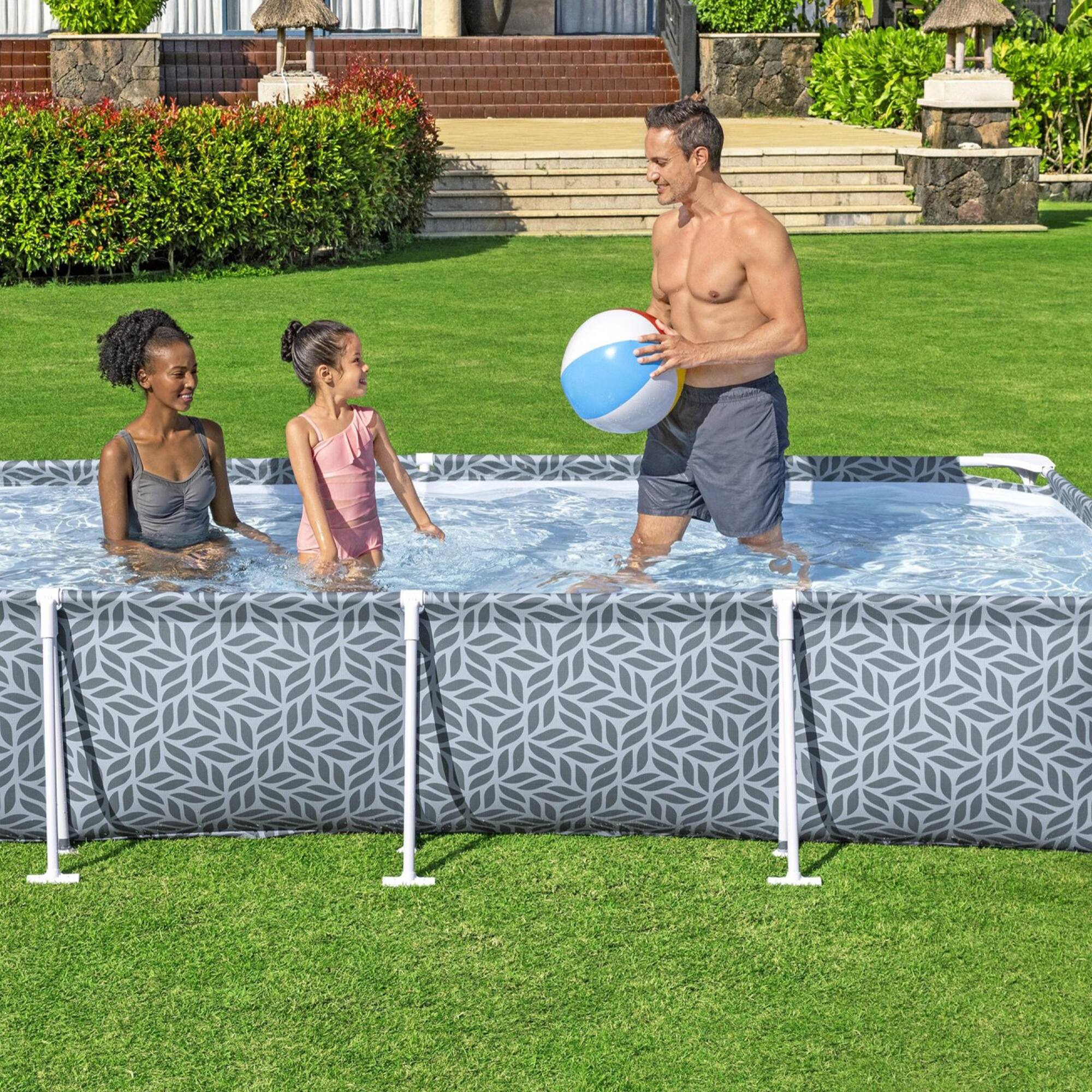Alt View 3. Bestway - Bestway Steel Pro Rectangle Above Ground Swimming Pool Set, 12' x 6'7" x 26" - Gray.