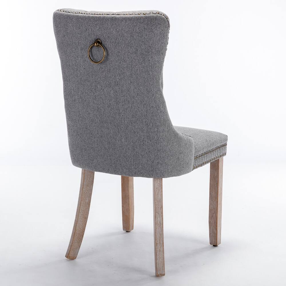 Alt View 1. Loheer - Loheer Tufted Linen Dining Chairs Set of 2 Gray Upholstered Solid Wood - Gray.