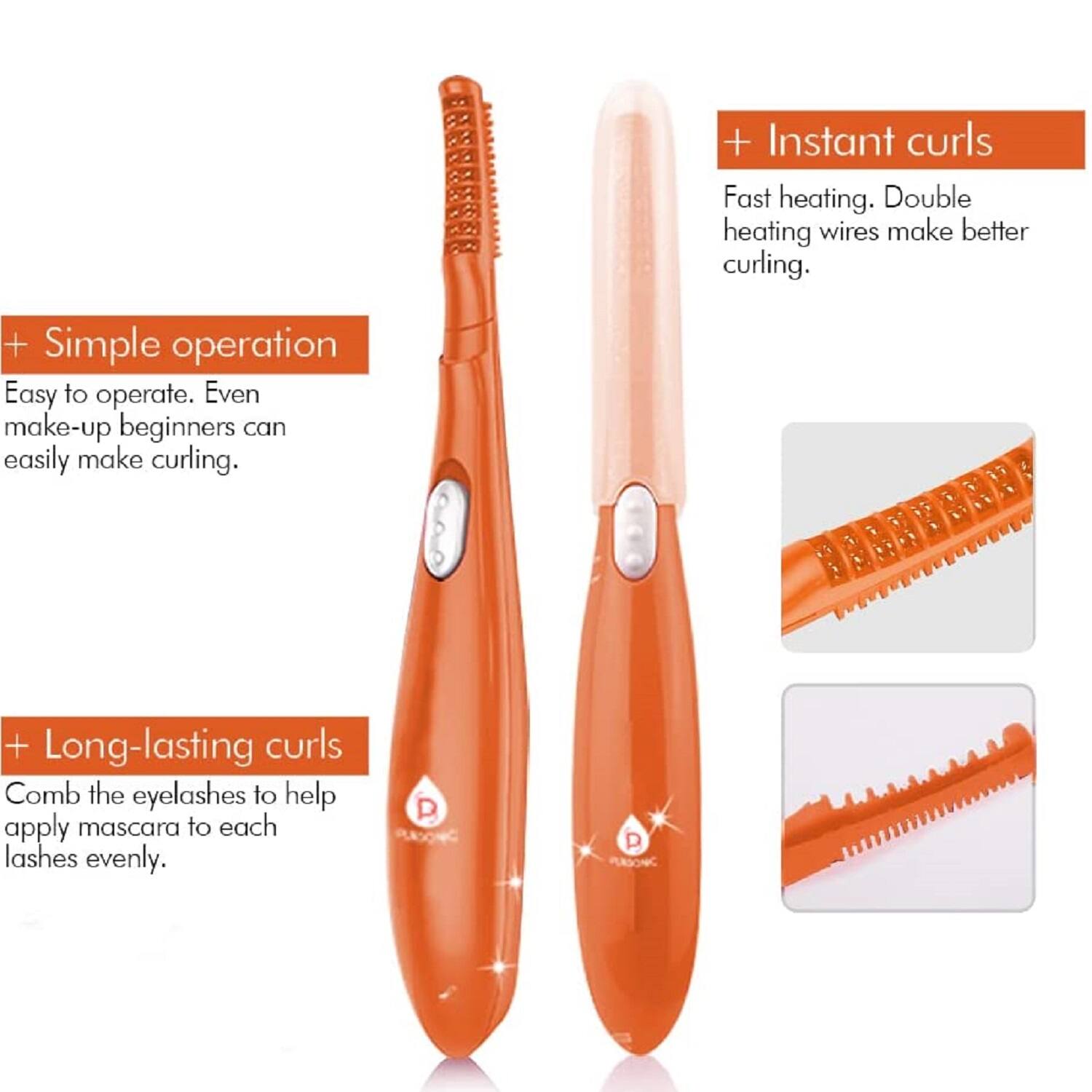 + Instant curls  
Fast heating. Double heating wires make better curling.  

+ Simple operation  
Easy to operate. Even make-up beginners can easily make curling.  

+ Long-lasting curls  
Comb the eyelashes to help apply mascara to each lashes evenly.