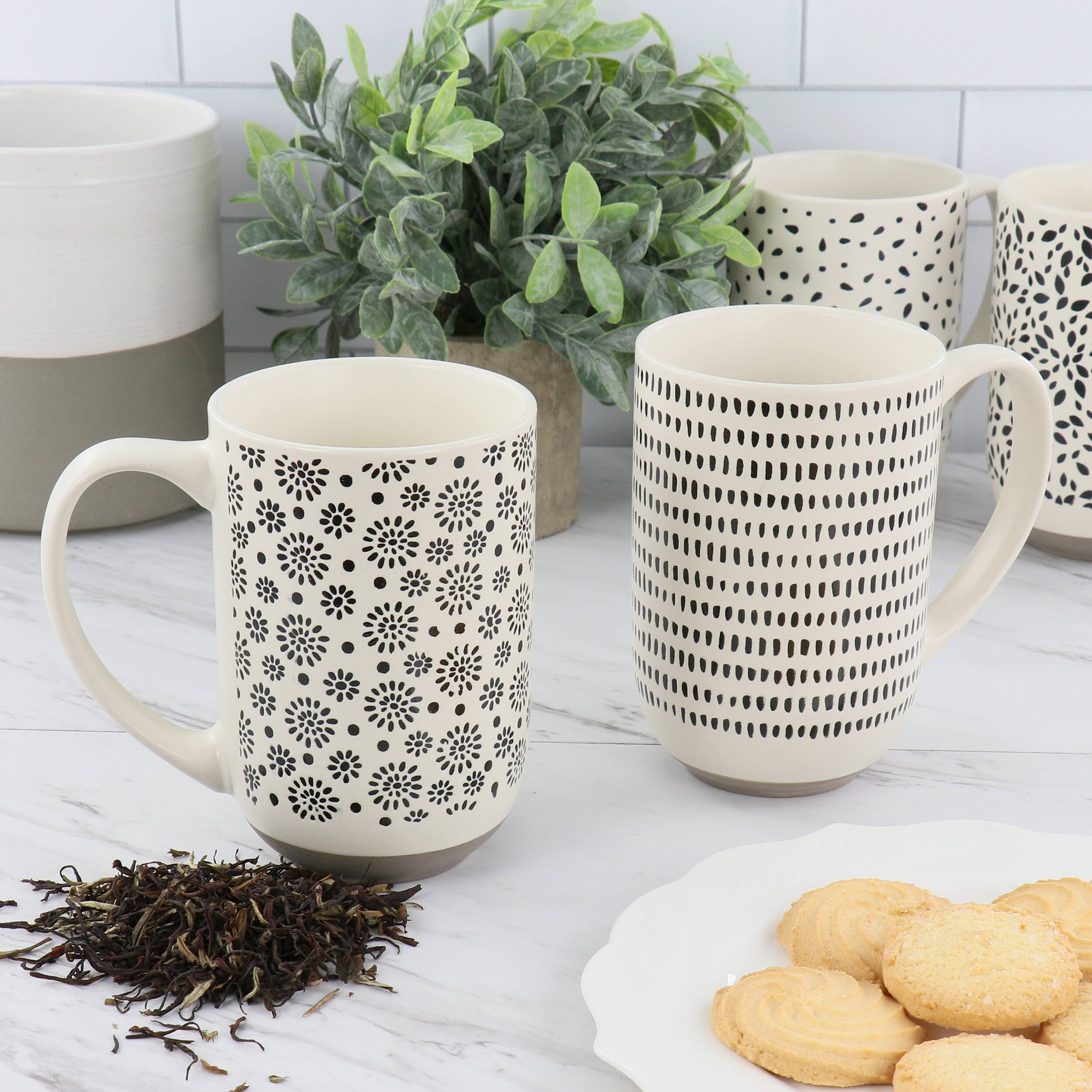 Alt View 5. Mr. Coffee - Mr. Coffee Dutton Springs 4 Piece 19 Ounce Stoneware Assorted Designs Mug Set in White - Black.