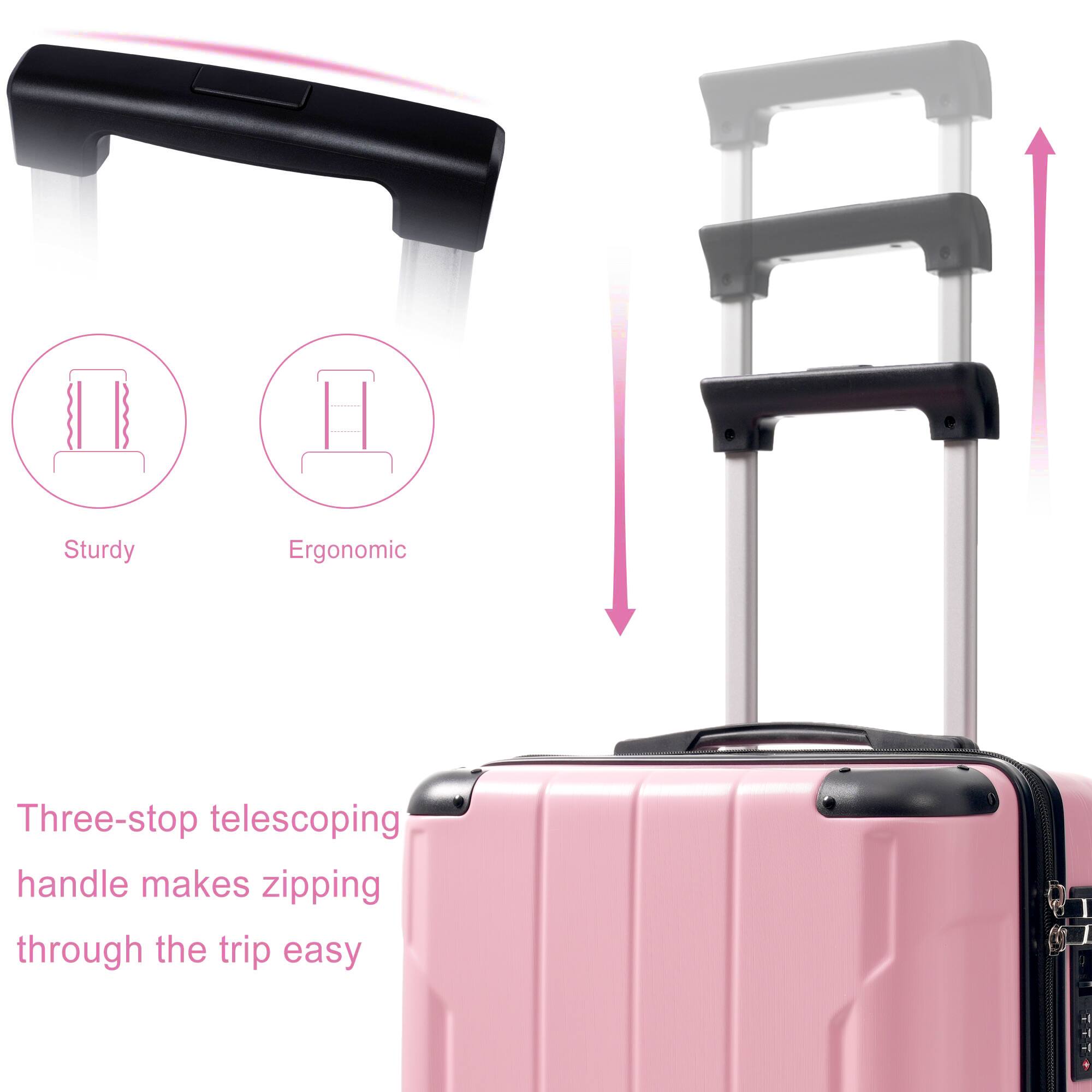 Sturdy Ergonomic Three-stop telescoping handle makes zipping through the trip easy