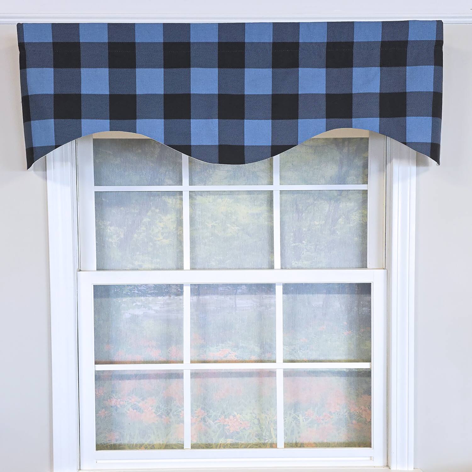 Angle. RLF Home - RLF Home 100% Cotton Barnyard Check  Cornice  Fully lined Windows Rod Pocket Valance 50" x 17"  Blue - Blue.