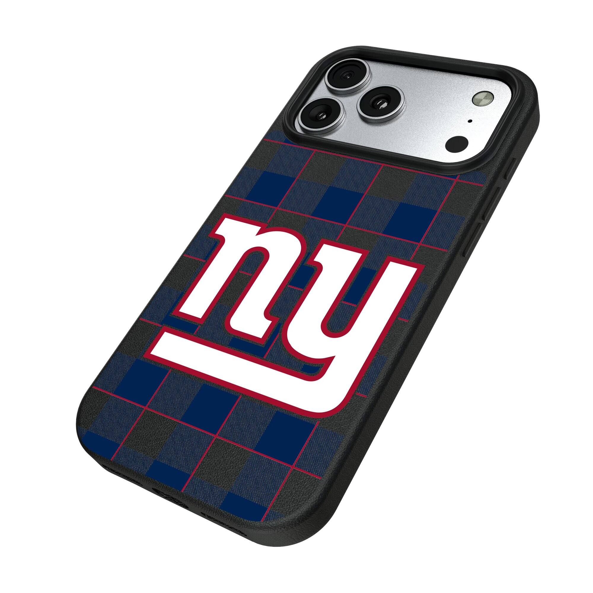 Alt View 1. Keyscaper - New York Giants Plaid Magnetic Bump iPhone Case - 16 Pro - Black.