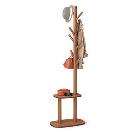 Songmics Home - Coat Rack, Free Standing Coat Stand, Hall Coat Tree with 8 Hooks and Storage Shelf, 67.2 Inch Tall - Caramel Brown