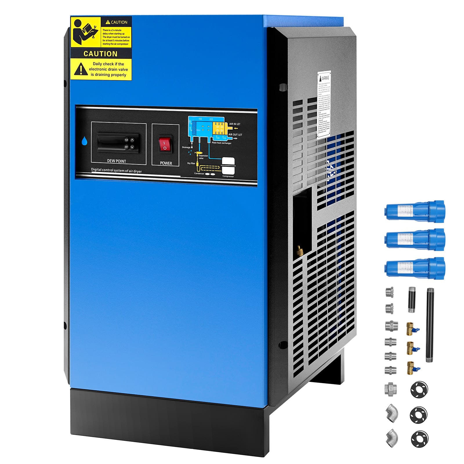 VEVOR - Compressed Air Dryer, 85CFM Refrigerated Air Dryer, 110-120V Refrigerated Air-Drying System for 15HP & 20HP Compressors - Blue