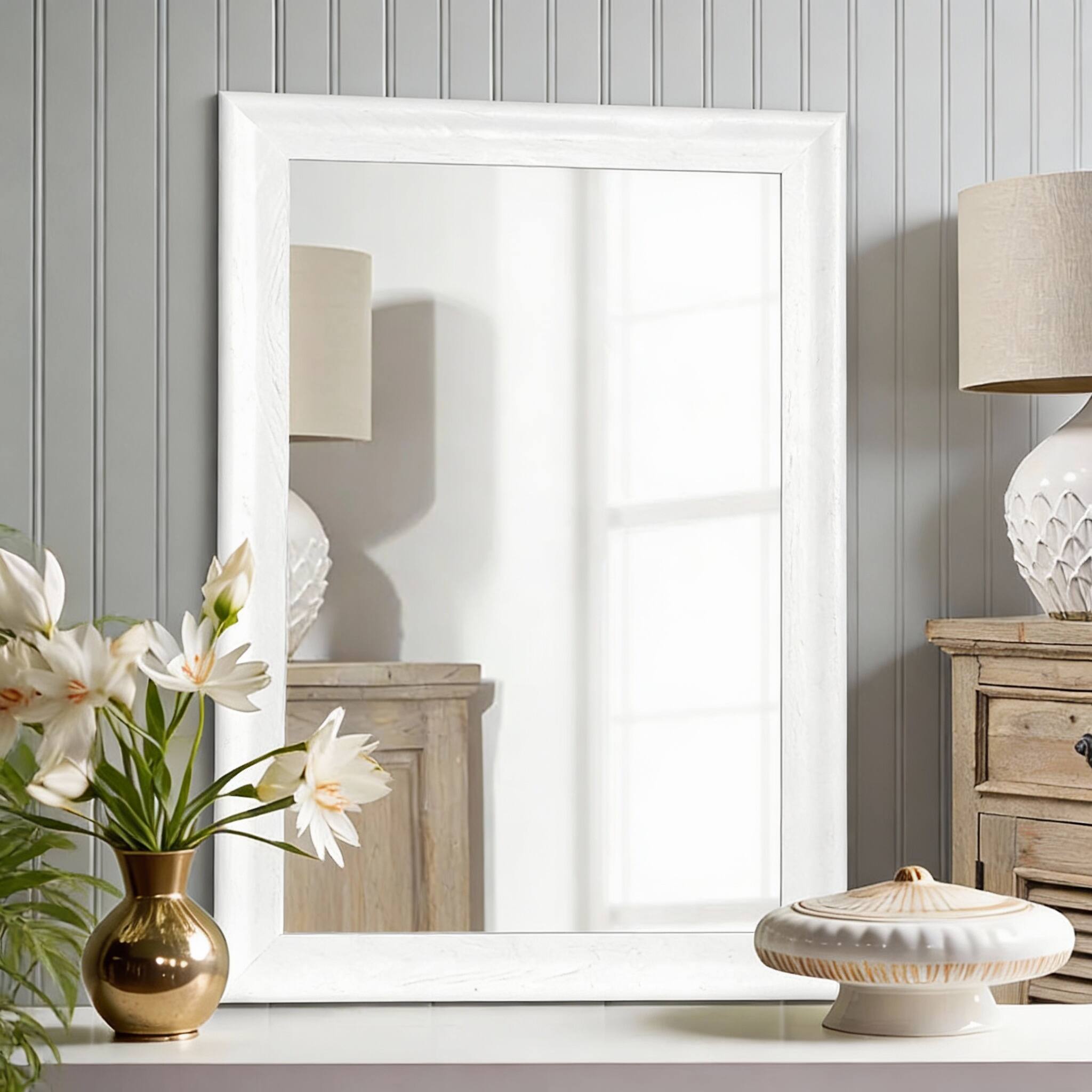 Alt View 1. METALTON - Wood Mirror For Bathroom Rectangle Rustic Vanity Wall Wooden Wall mounted Hanging Entryway Bedroom Or Livin - White 36"L x 24"W.