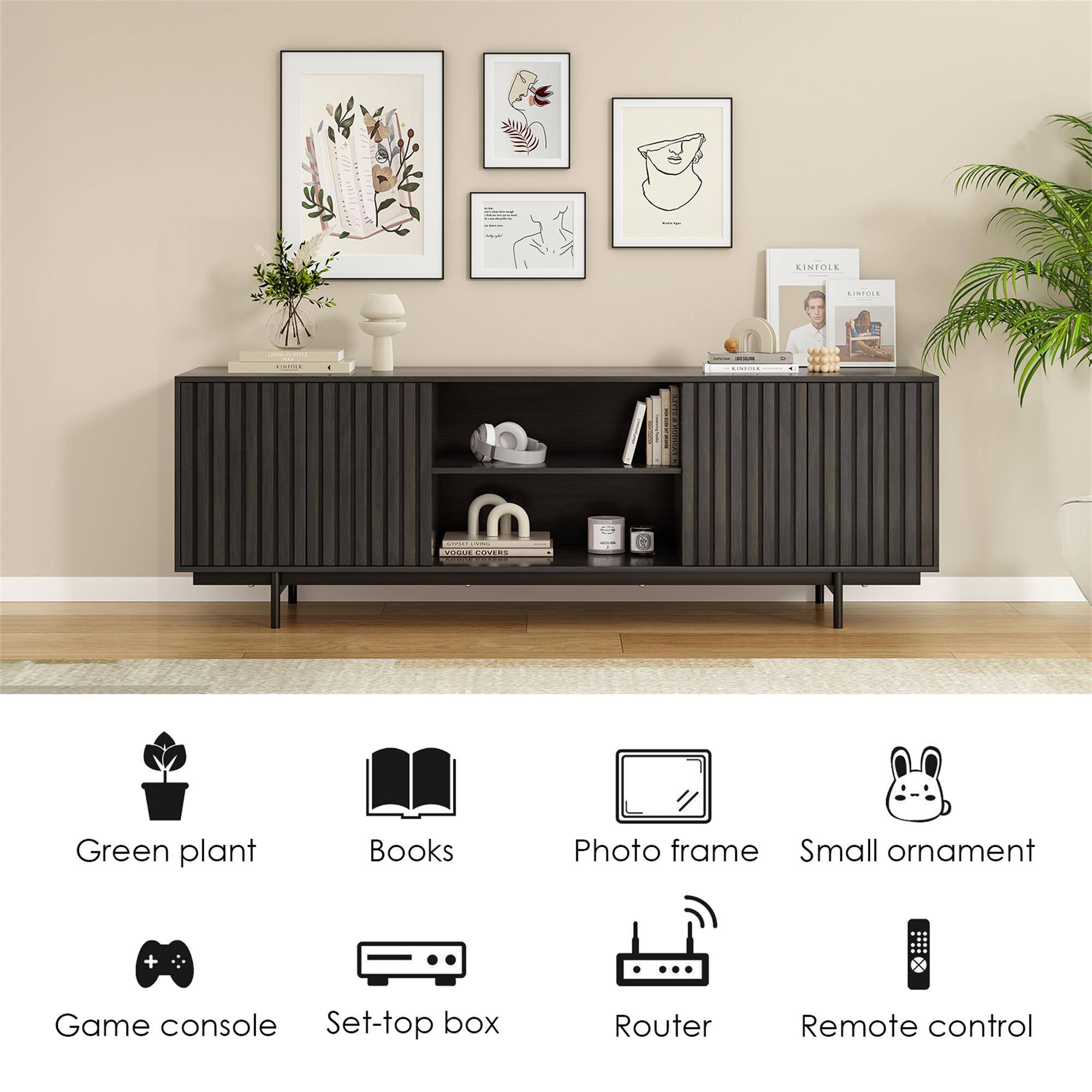 KINFOLK  
KINFOCK  
LANNER  
ACULAR  
LINIST  
KINNING  
ONE - VOGUE COVERS  
Green plant  
Books  
Photo frame  
Small ornament  
Game console  
Set-top box  
Router  
Remote control