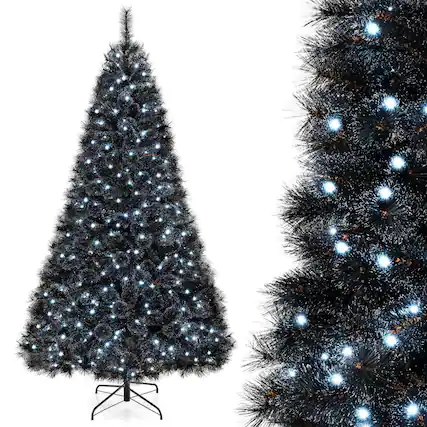 Front. Costway - Costway 8 FT Halloween Tree with 860 Branch Tips Frosted Pine Needles 450 White LED Lights - Black.