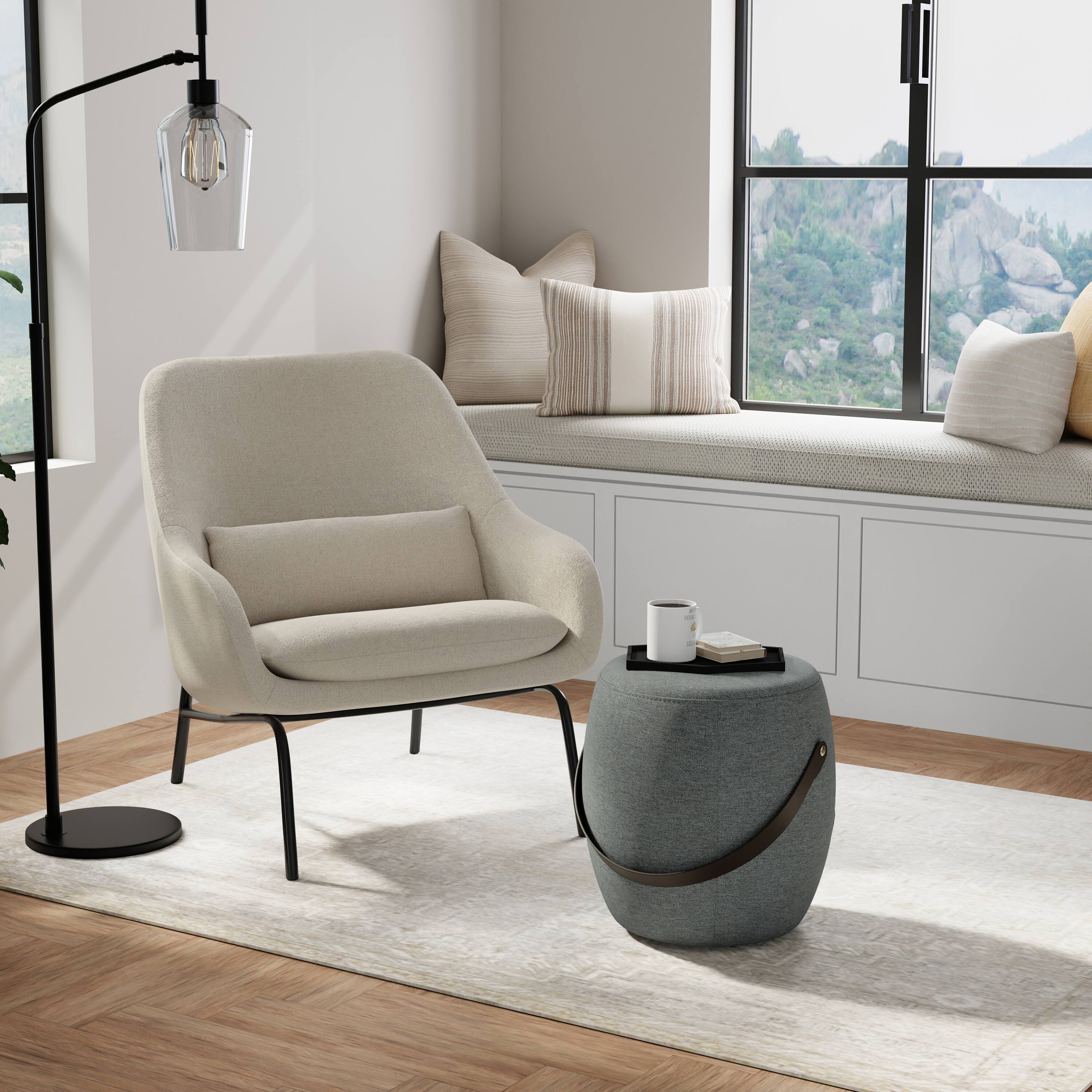 Angle. Simpli Home - Ramsay 16 inch Wide Contemporary Irregular Footstool in Grey  Linen Look Fabric, Fully Assembled - Grey.