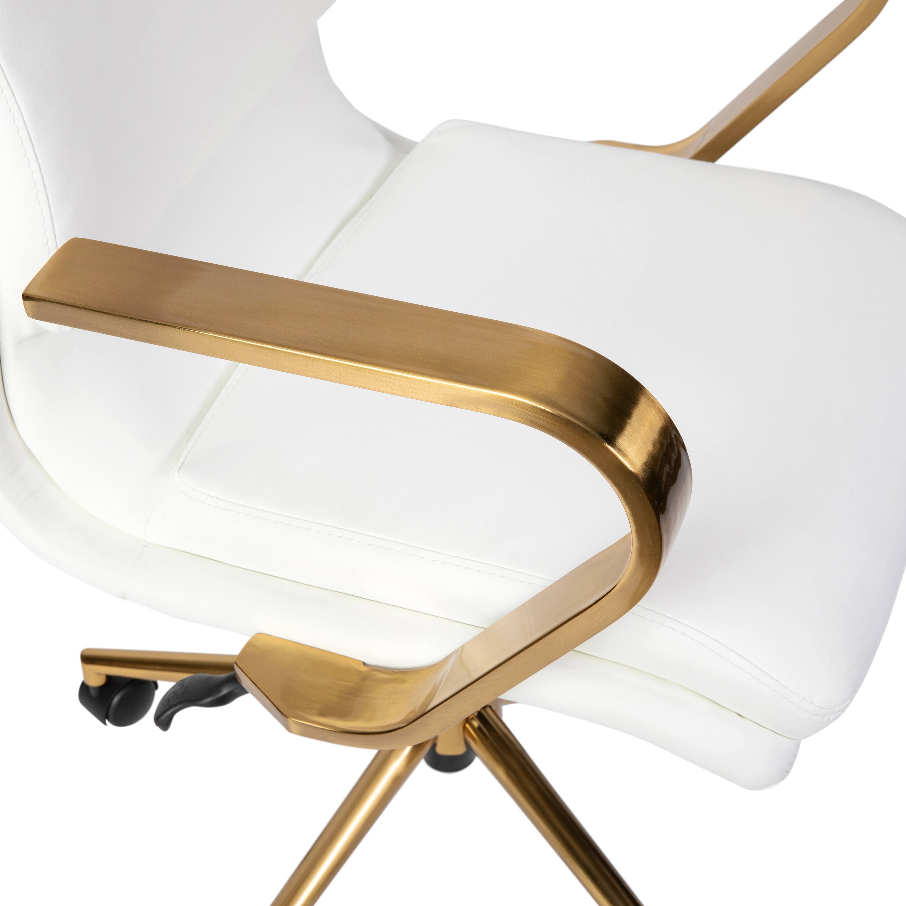Alt View 17. Alamont Home - James Designer Executive Swivel Office Chair with Brushed Gold Arms and Base, White - White/Gold.