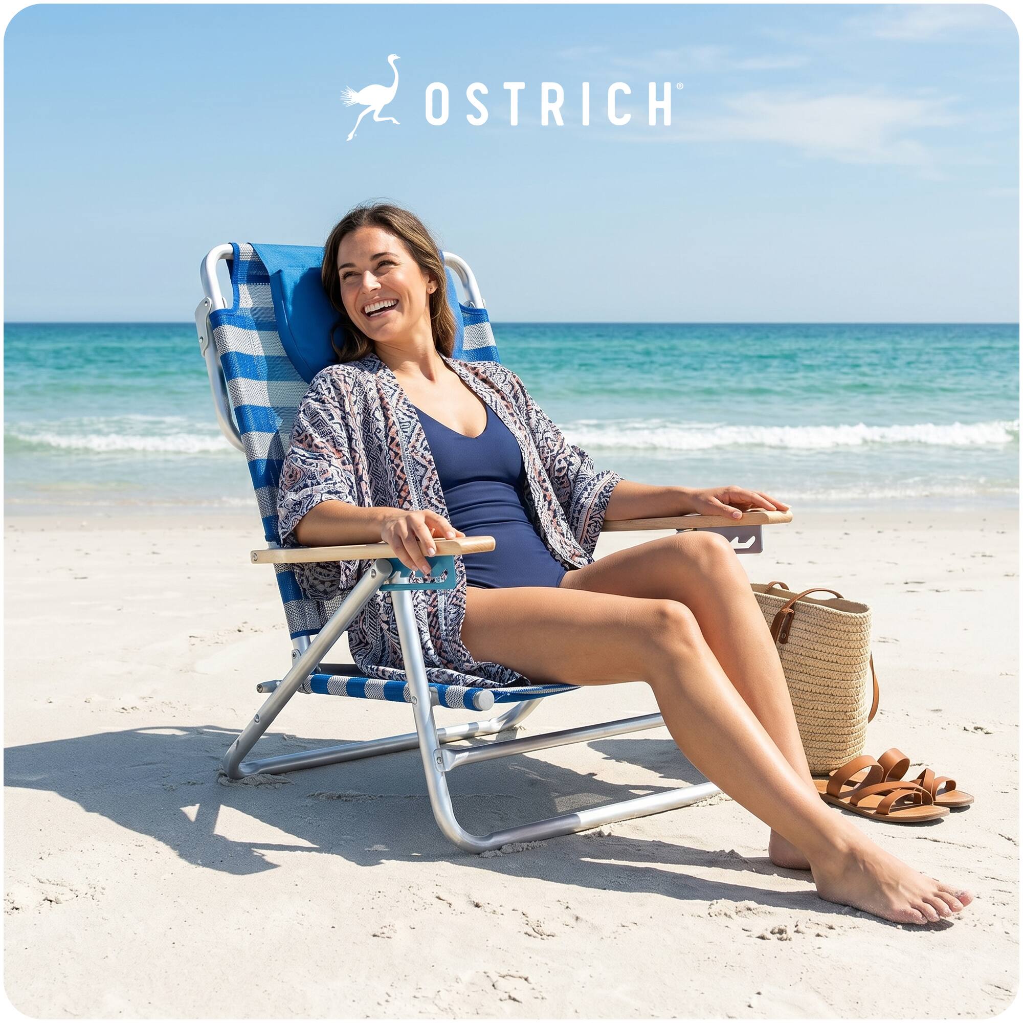 Alt View 7. Ostrich - Ostrich South Beach Chair Portable Outdoor Camping Pool Tanning Recliner, Stripe - Blue and White Striped.