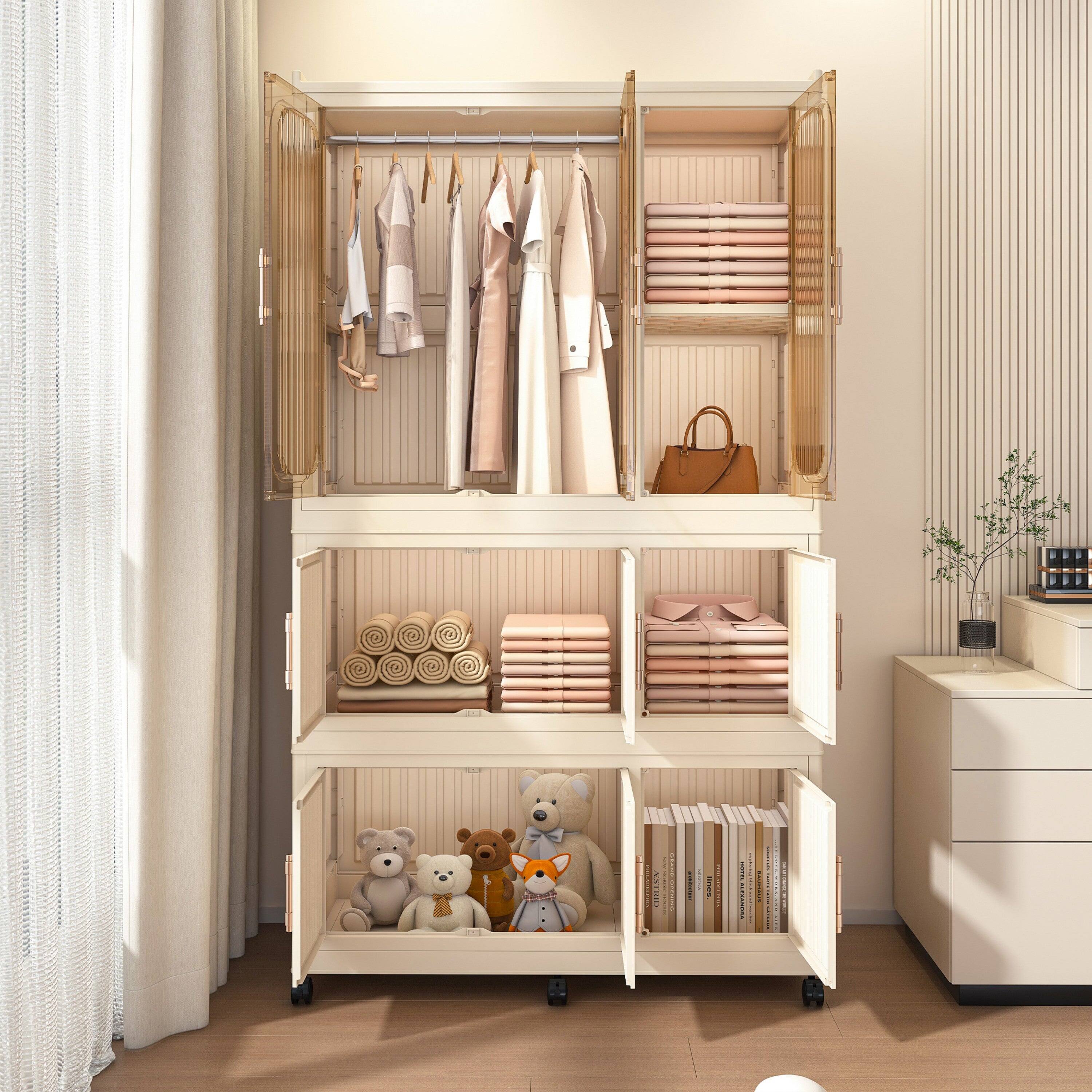 Alt View 5. Boyel Living - Portable Storage Wardrobe 9 Magnetic Doors 1 Hanging Rod Cream White - Cream White.