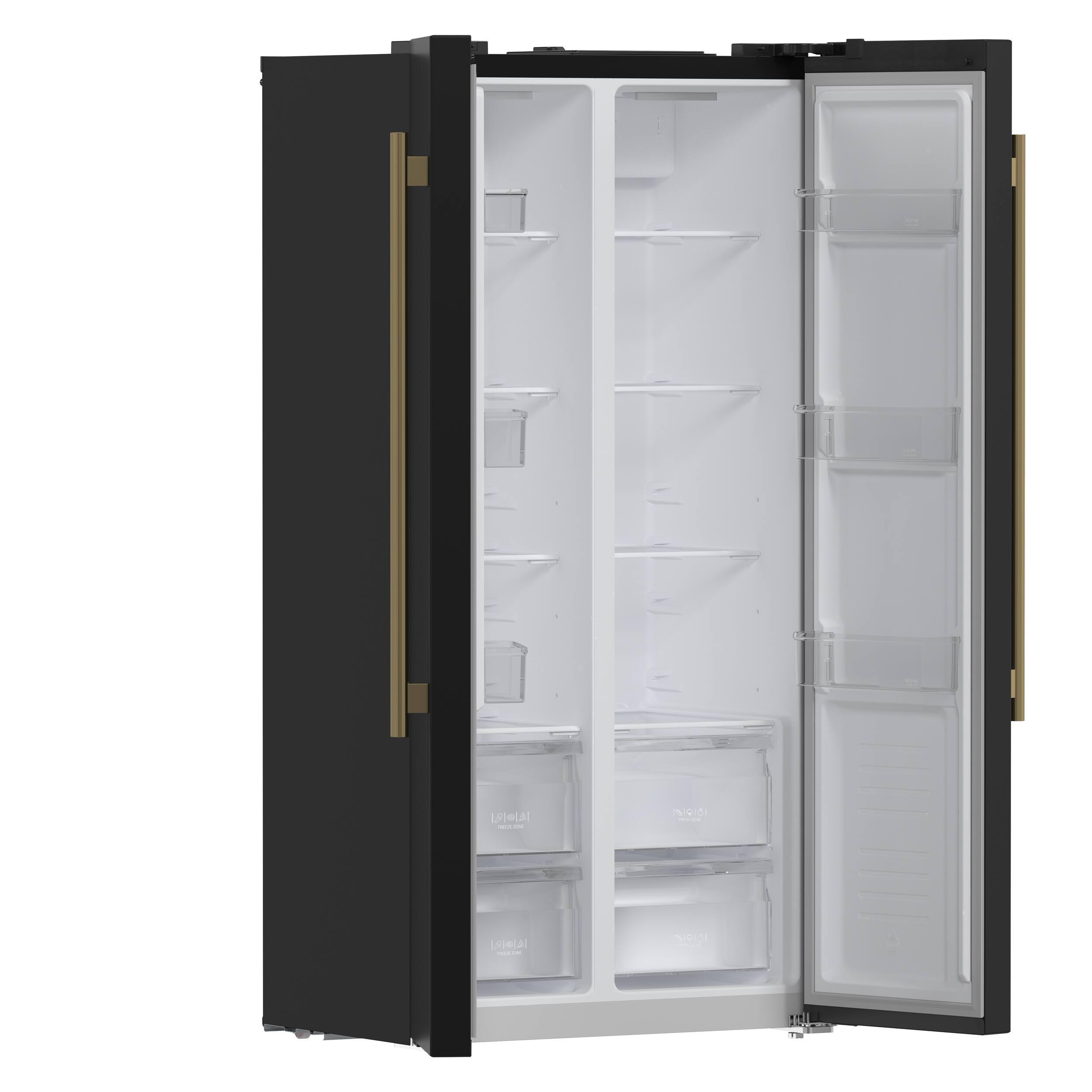 Alt View 4. Forno Appliances - Salerno 15.6 Cu. Ft. Freestanding Side-by-Side Refrigerator with Customizable Handles in Antique Brass - Black.