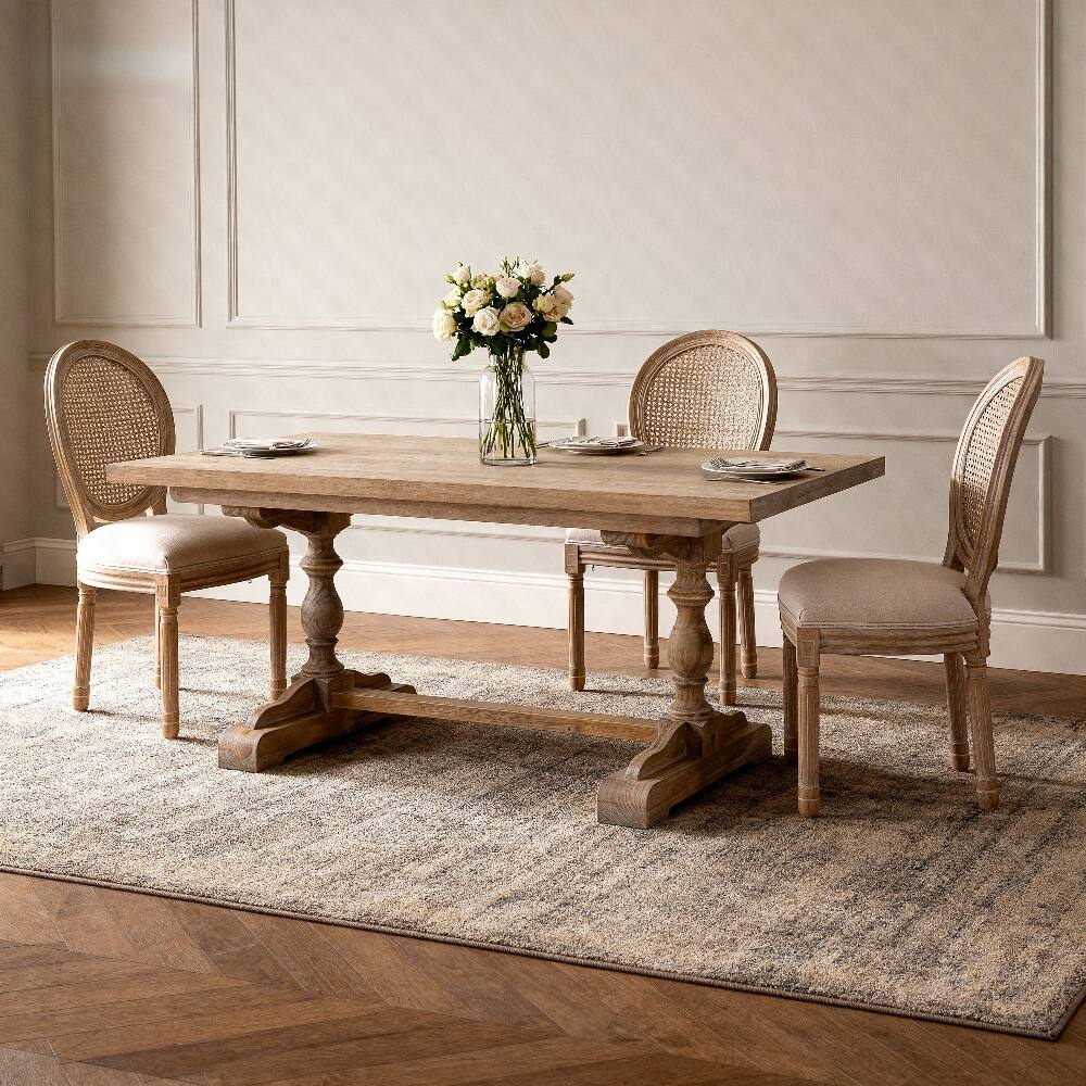 Left. Loheer - Loheer French Country Dining Chairs Set of 2 Upholstered Round Back Solid Wood Beige - Beige.