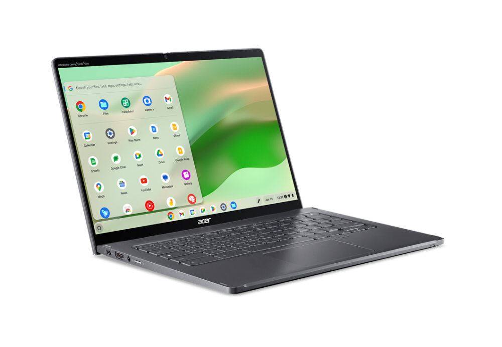 Here is the corrected and grouped text from the image:

**Apps and Settings:**
- Chrome
- Files
- Calculator
- Camera
- Settings
- Play Store
- Docs
- Calendar
- Google Chat
- Messages
- Gallery
- Google Drive
- Google Maps
- YouTube
- Google Meet
- Google Photos
- Google News
- Google Keep
- Google Sheets

**Search Bar:**
- "Search your files, apps, settings, help, web..."

**Time and Date:**
- "Jun 18 12:00"

**Brand:**
- Acer