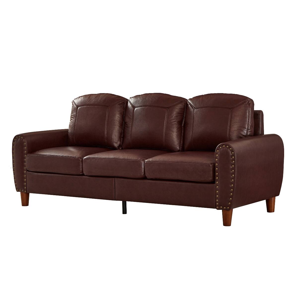 Alt View 7. Ropilly - Ropilly 81.5 Inch Faux Leather Sofa, Burgundy 3 Seat Rolled Arm Couch with Solid Wood Legs - Burgundy.