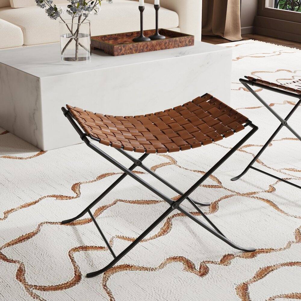 Alt View 7. Butler Specialty - Karma Woven Leather Stool - Medium Brown.