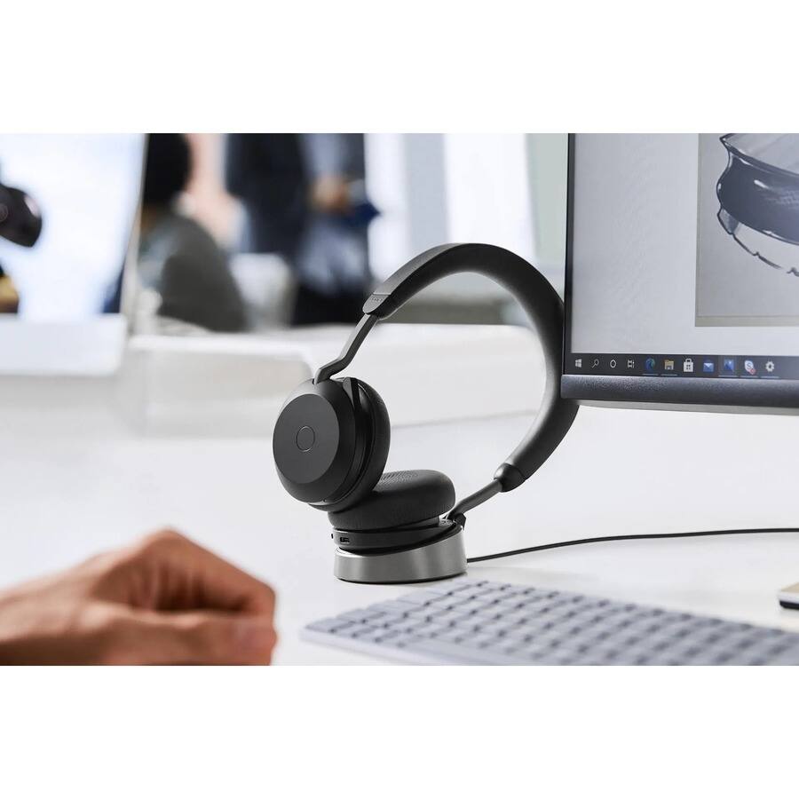 Alt View 3. Jabra - Jabra Evolve2 75 Wireless On-ear Stereo Headset - USB-C - For MS Teams - With Charging Stand - Black - Binaural - Black.